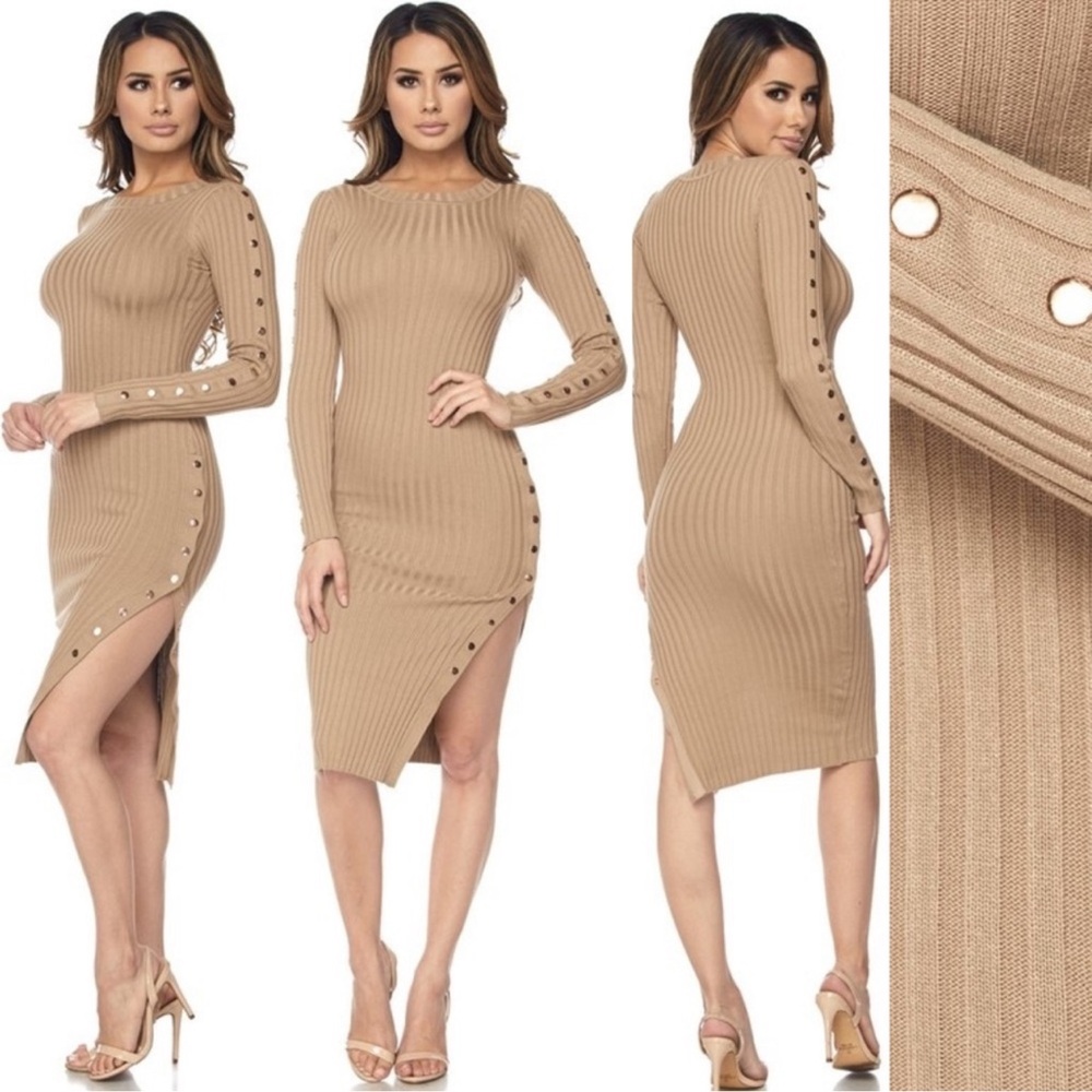 Hers Collection Ribbed Sweater dress size Large in tan